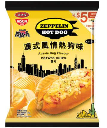 Nissin Koikeya Foods Nikumucho Zeppelin Hot Dog Aussie Dog Flavour Potato Chips 50g